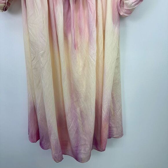 Eloquii Women’s Off The Shoulder Ruffle Pink Purple Yellow Peach Watercolor Dres - Picture 8 of 12